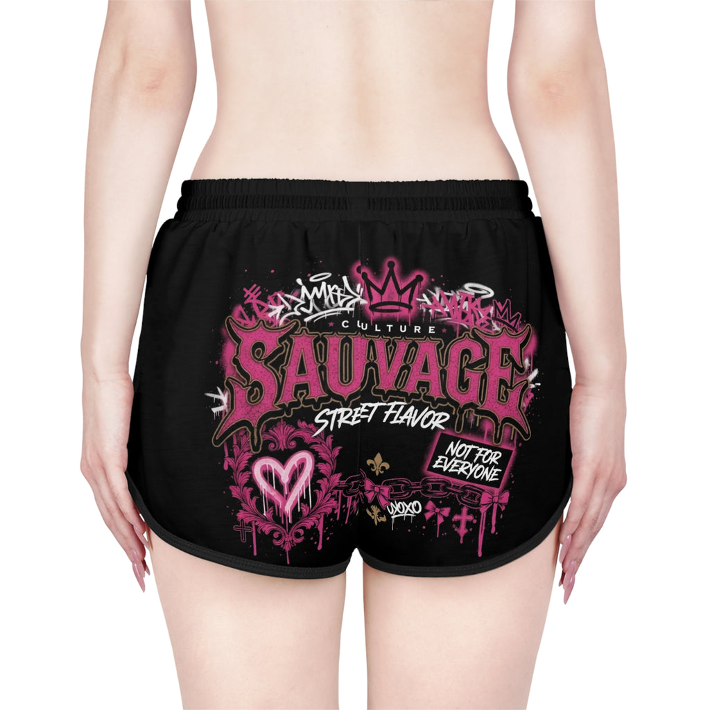 Sauvage Street Flavor Women's Relaxed Shorts — Pink Graffiti Athletic Lounge Shorts