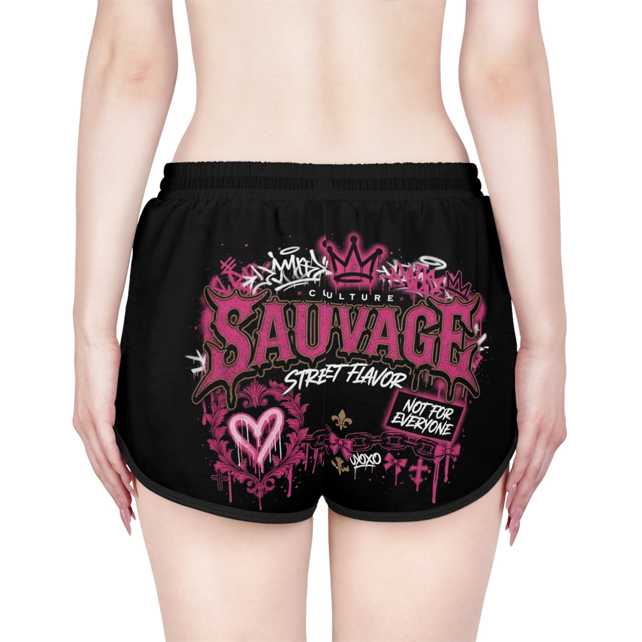 Sauvage Street Flavor Women's Relaxed Shorts — Pink Graffiti Athletic Lounge Shorts