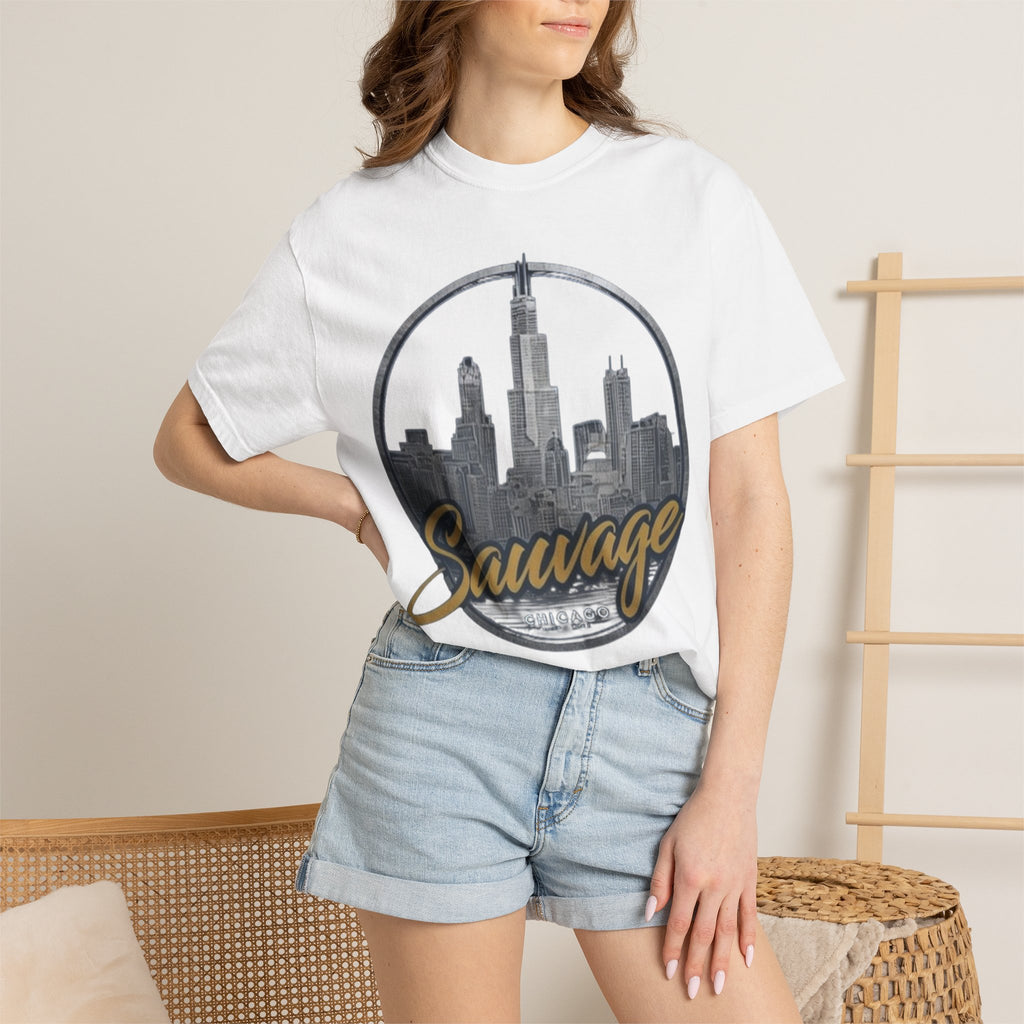 Chicago Skyline T-Shirt — "Sauvage" Graphic Tee Gold