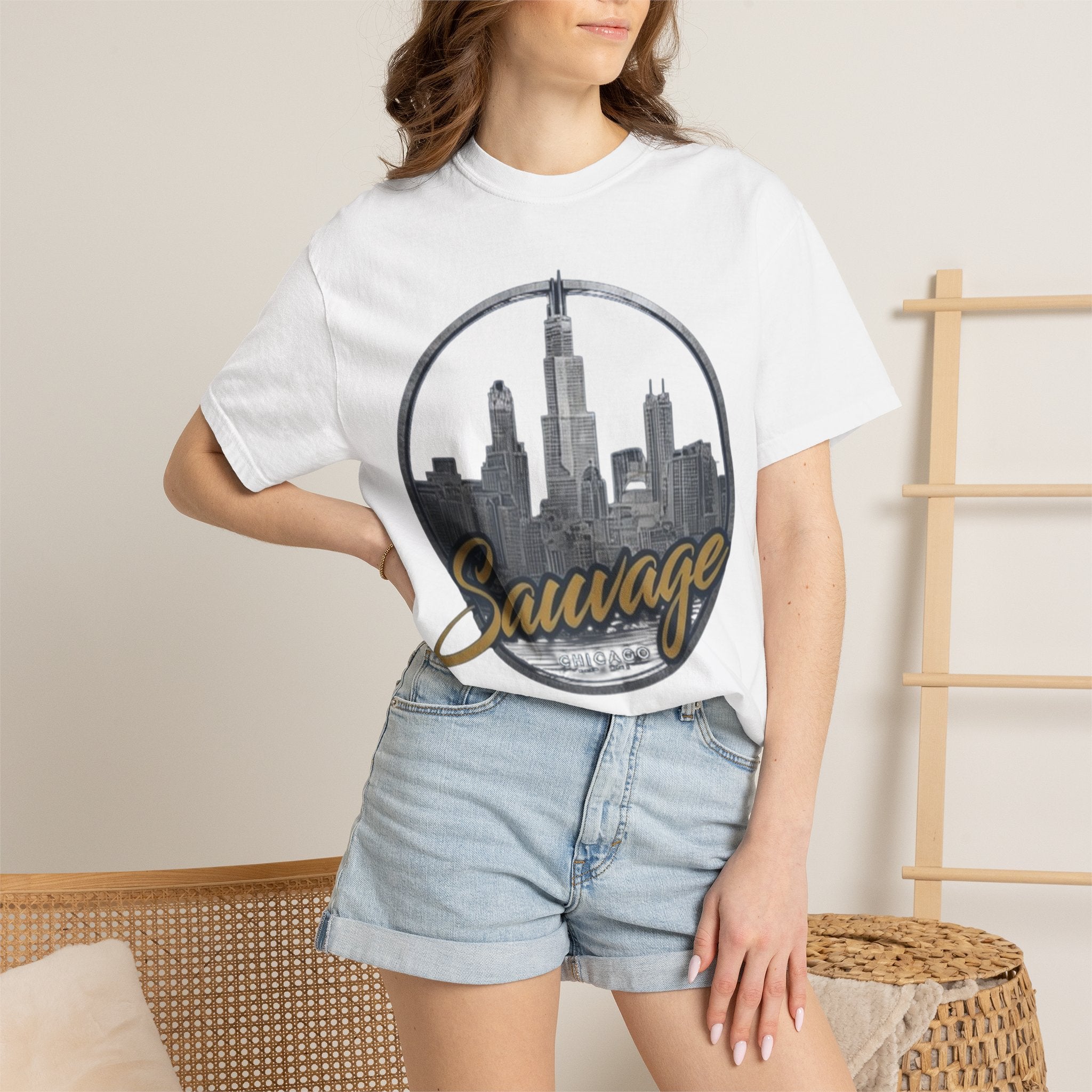 Chicago Skyline T-Shirt — "Sauvage" Graphic Tee Gold