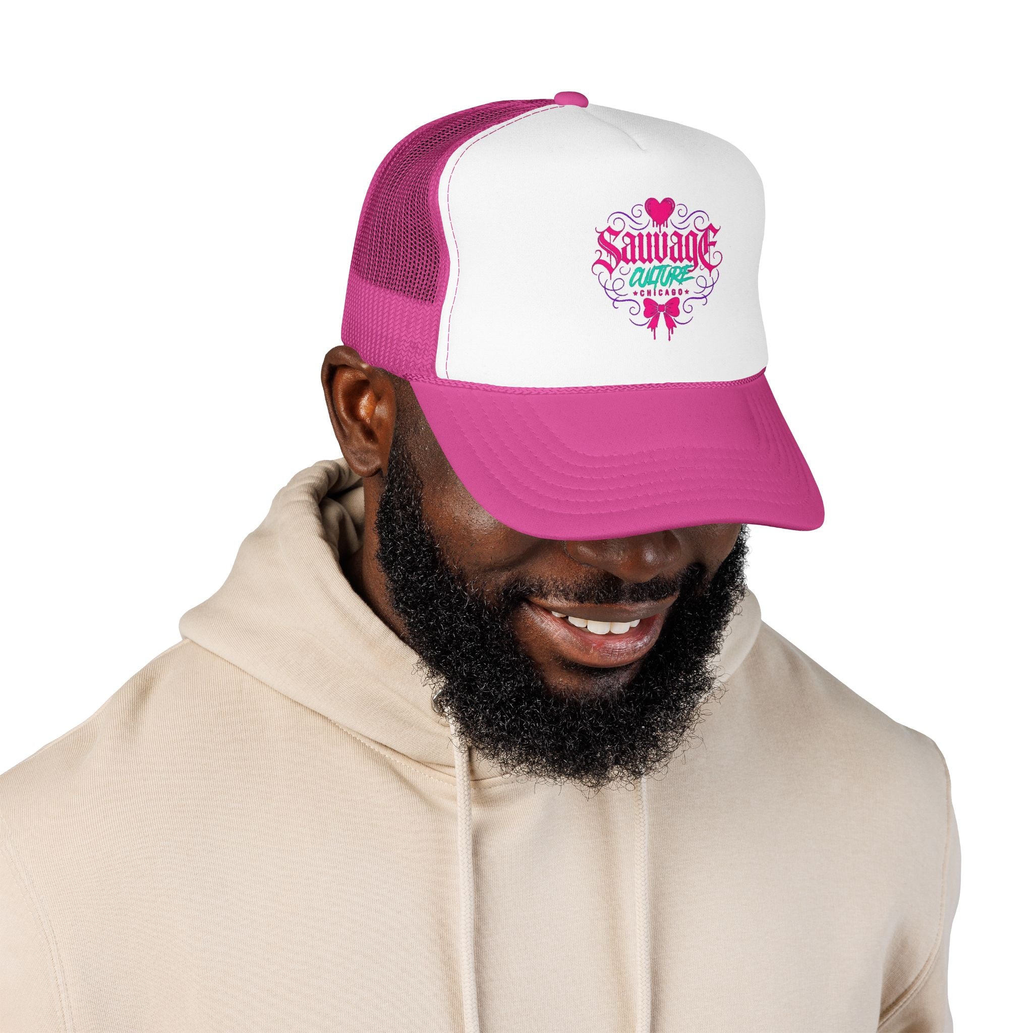 Pink Trucker Hat — 'Savage Auntie' Floral Graphic Foam Cap