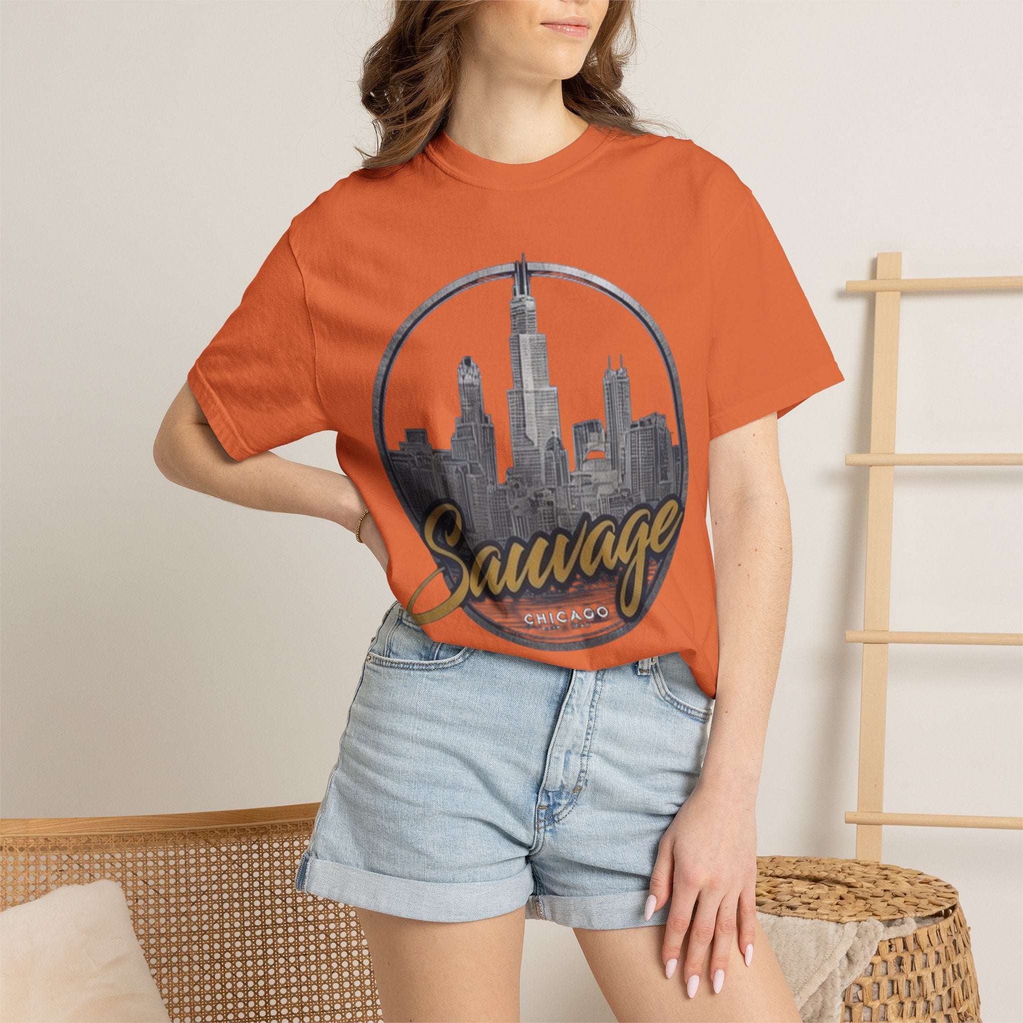 Chicago Skyline T-Shirt — "Sauvage" Graphic Tee Gold