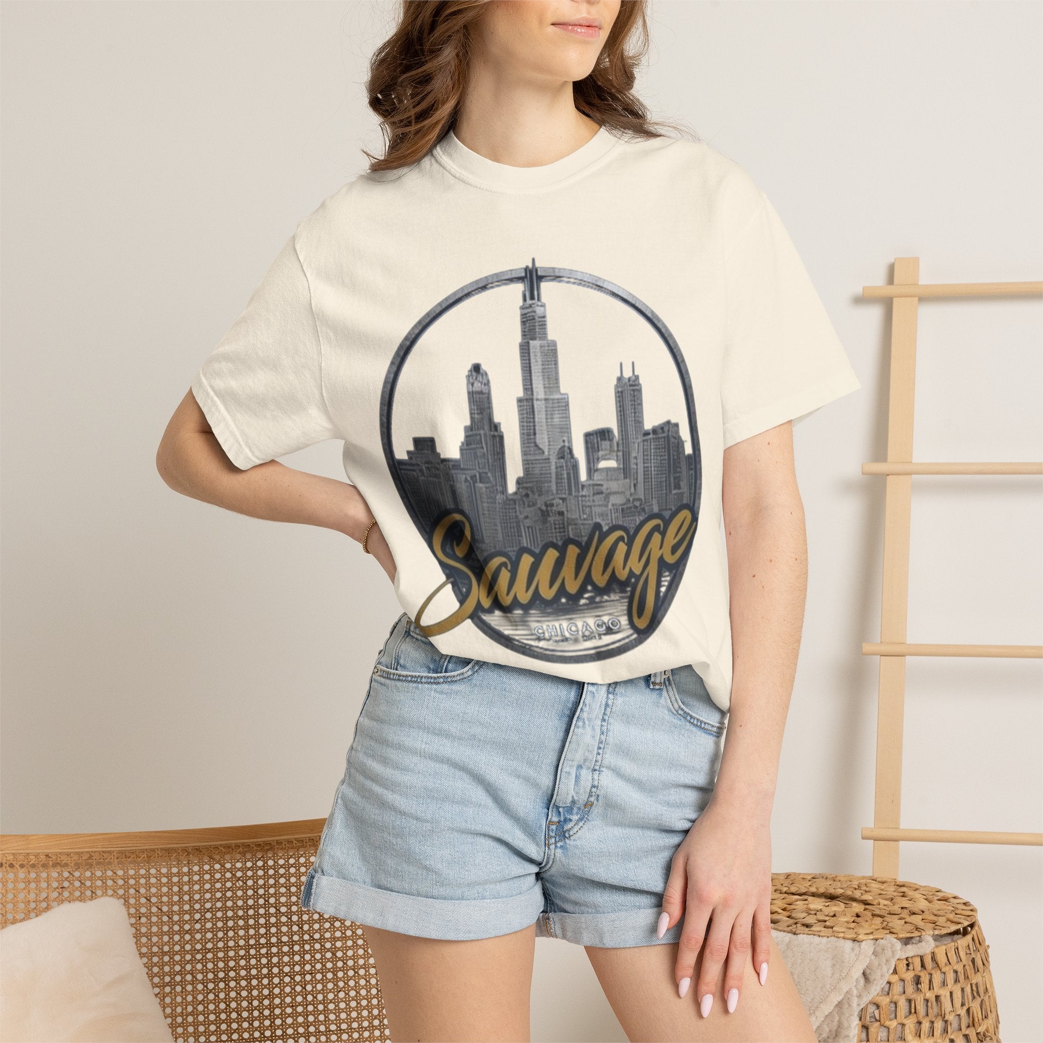 Chicago Skyline T-Shirt — "Sauvage" Graphic Tee Gold