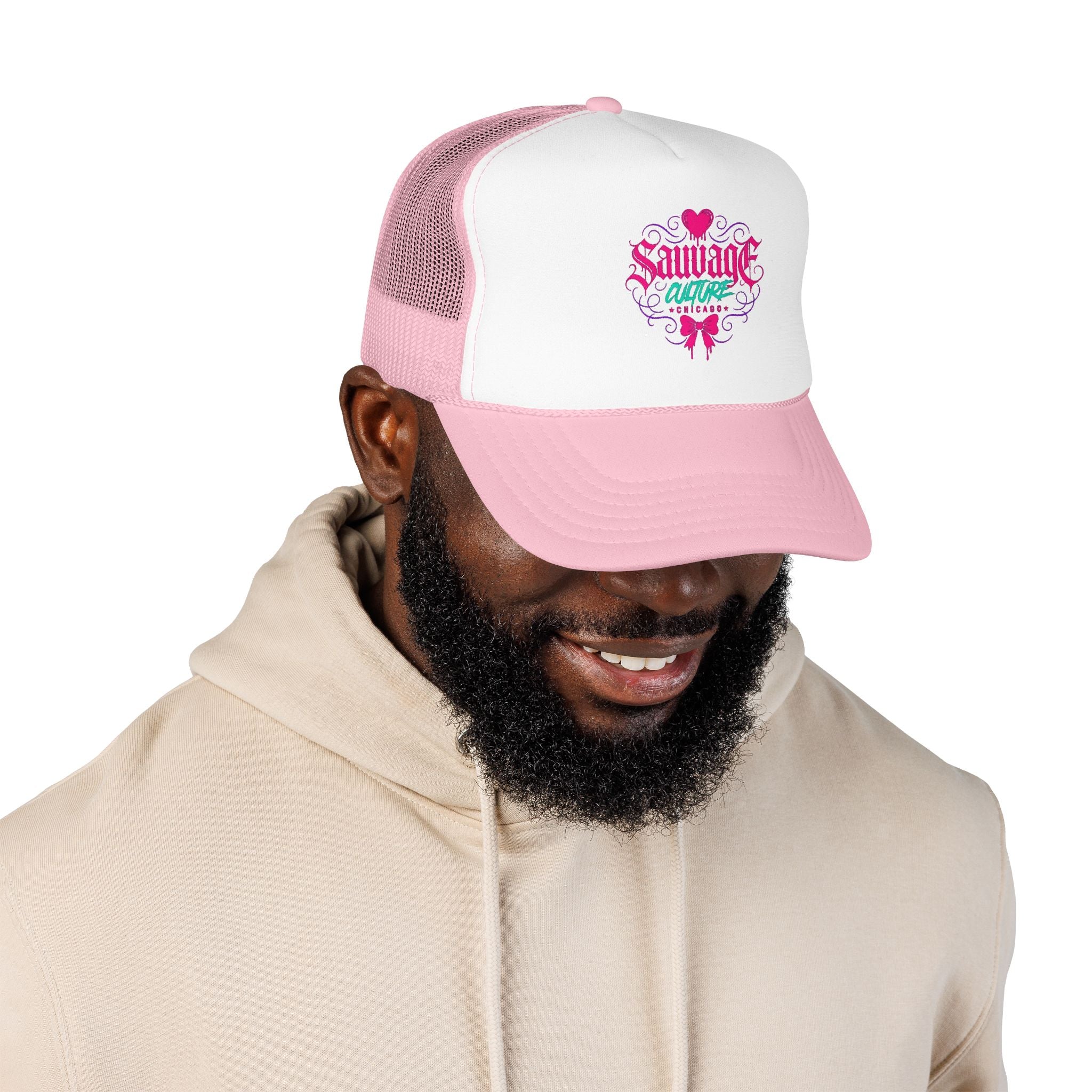 Pink Trucker Hat — 'Savage Auntie' Floral Graphic Foam Cap