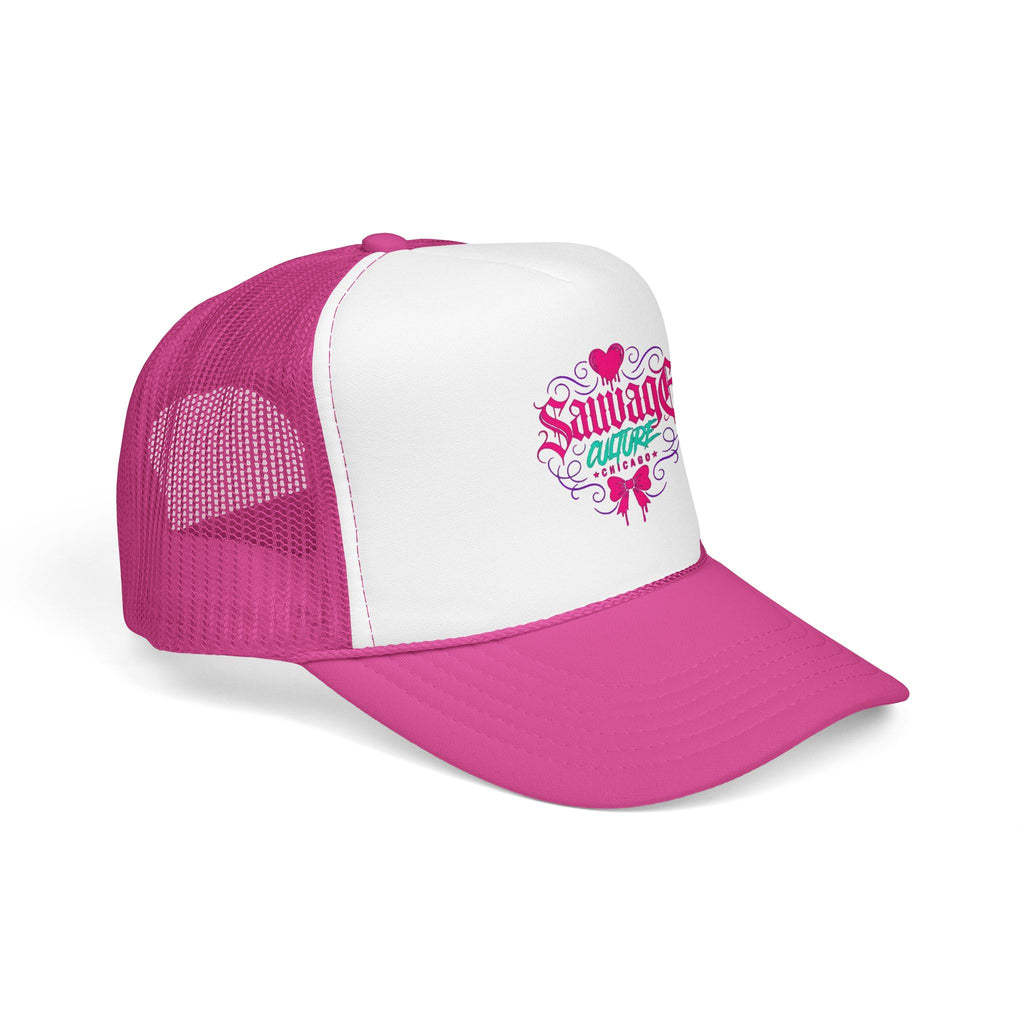 Pink Trucker Hat — 'Savage Auntie' Floral Graphic Foam Cap