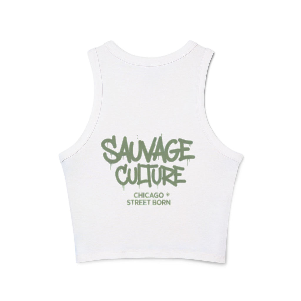 Racer Tank — "Sauvage Culture" Graffiti Crop Tank (Chicago Street Born)