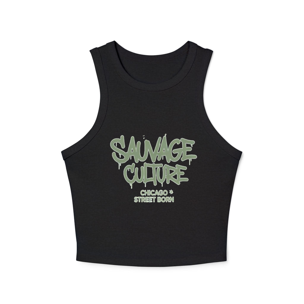 Racer Tank — "Sauvage Culture" Graffiti Crop Tank (Chicago Street Born)