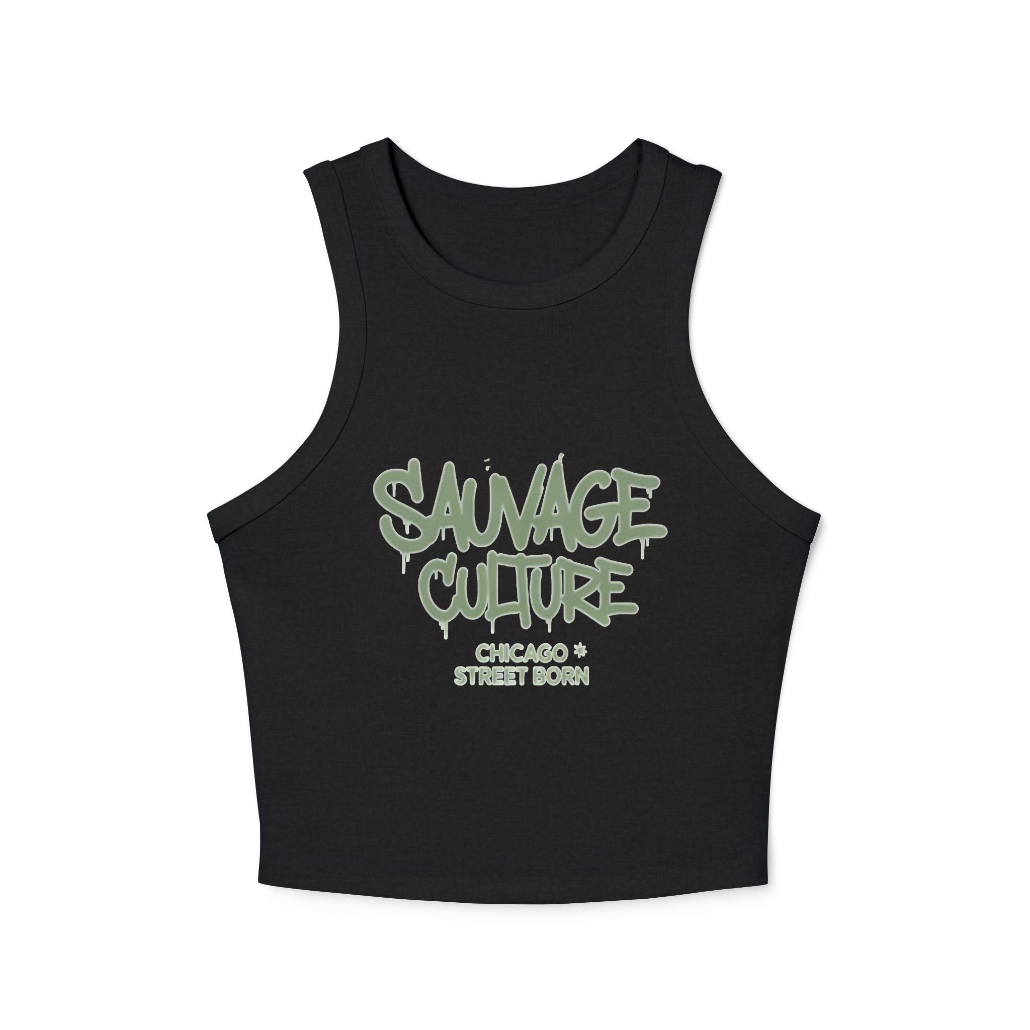 Racer Tank — "Sauvage Culture" Graffiti Crop Tank (Chicago Street Born)