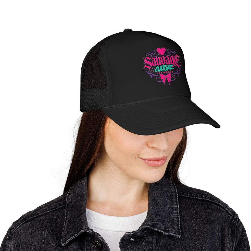 Pink Trucker Hat — 'Savage Auntie' Floral Graphic Foam Cap