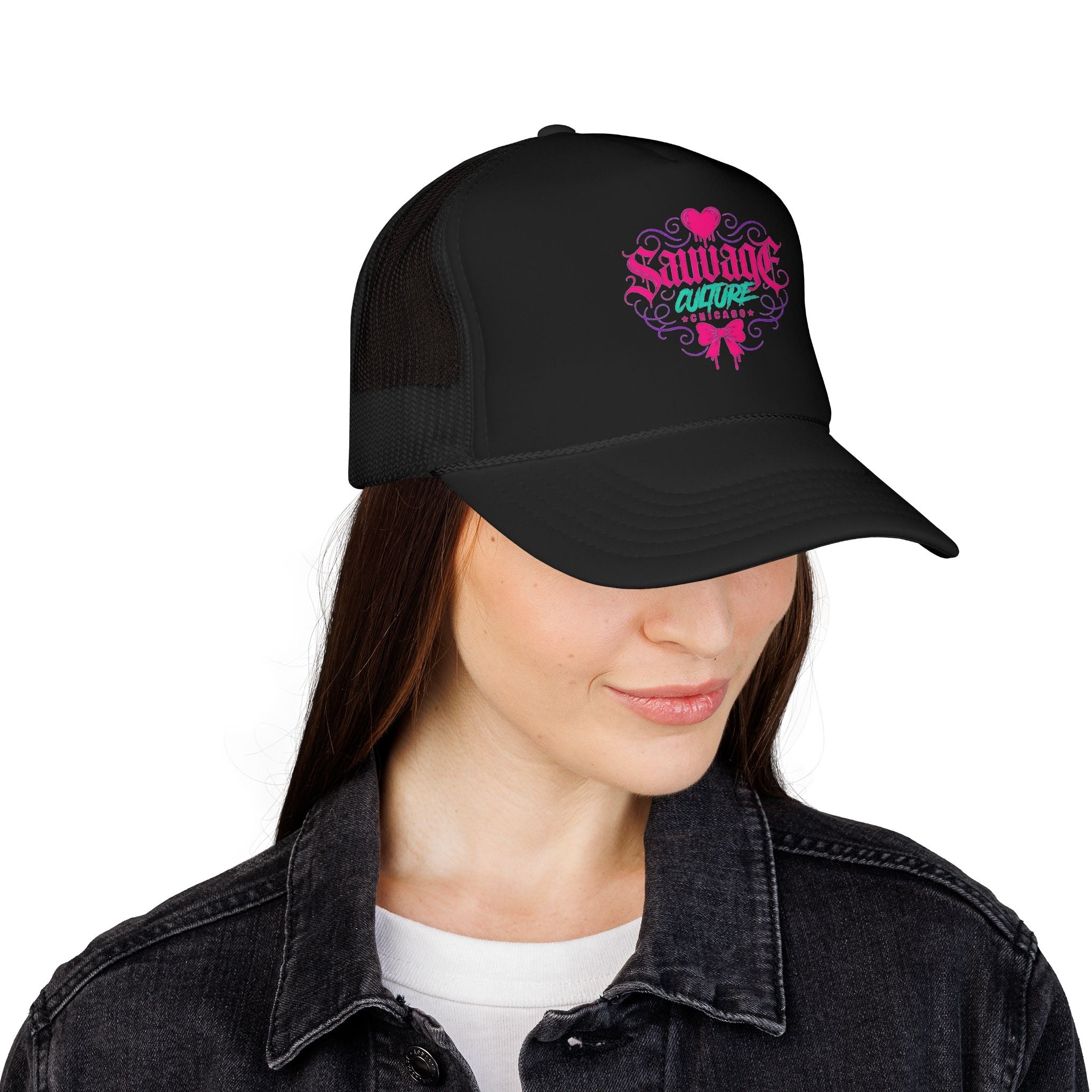 Pink Trucker Hat — 'Savage Auntie' Floral Graphic Foam Cap