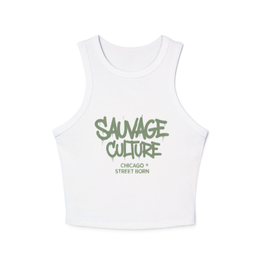 Racer Tank — "Sauvage Culture" Graffiti Crop Tank (Chicago Street Born)