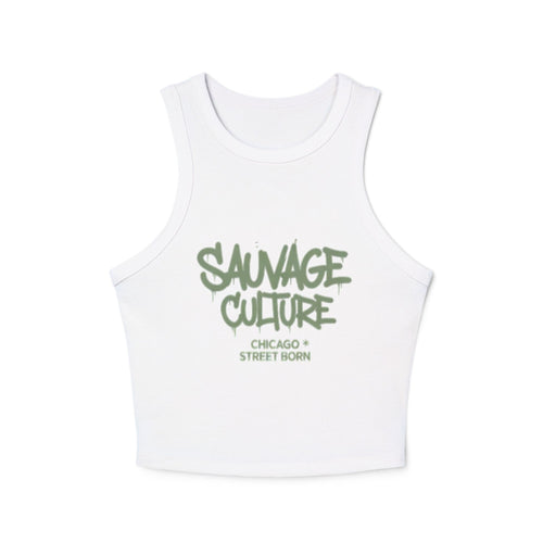 Racer Tank — "Sauvage Culture" Graffiti Crop Tank (Chicago Street Born)