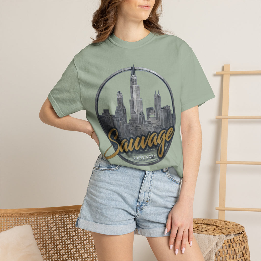 Chicago Skyline T-Shirt — "Sauvage" Graphic Tee Gold