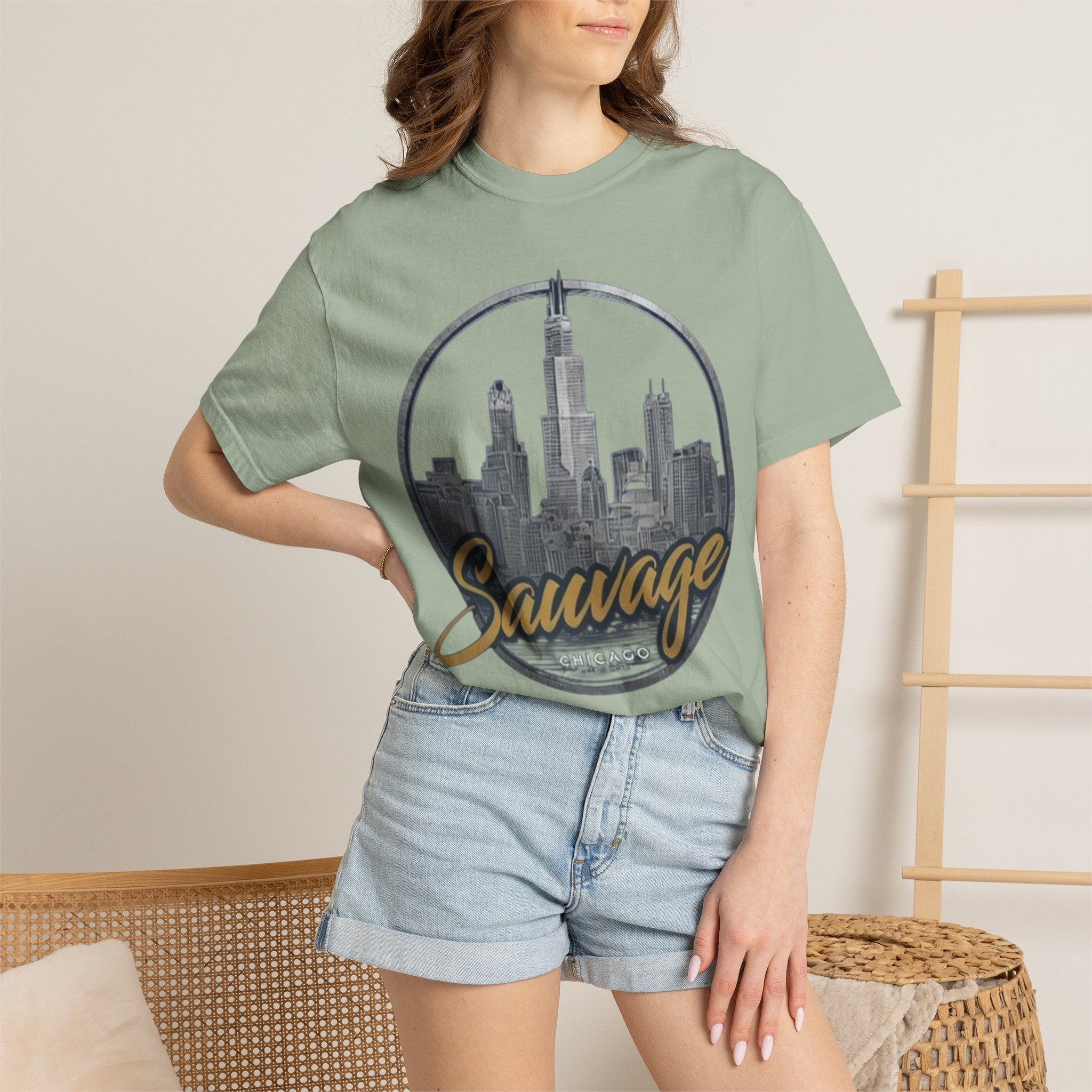 Chicago Skyline T-Shirt — "Sauvage" Graphic Tee Gold