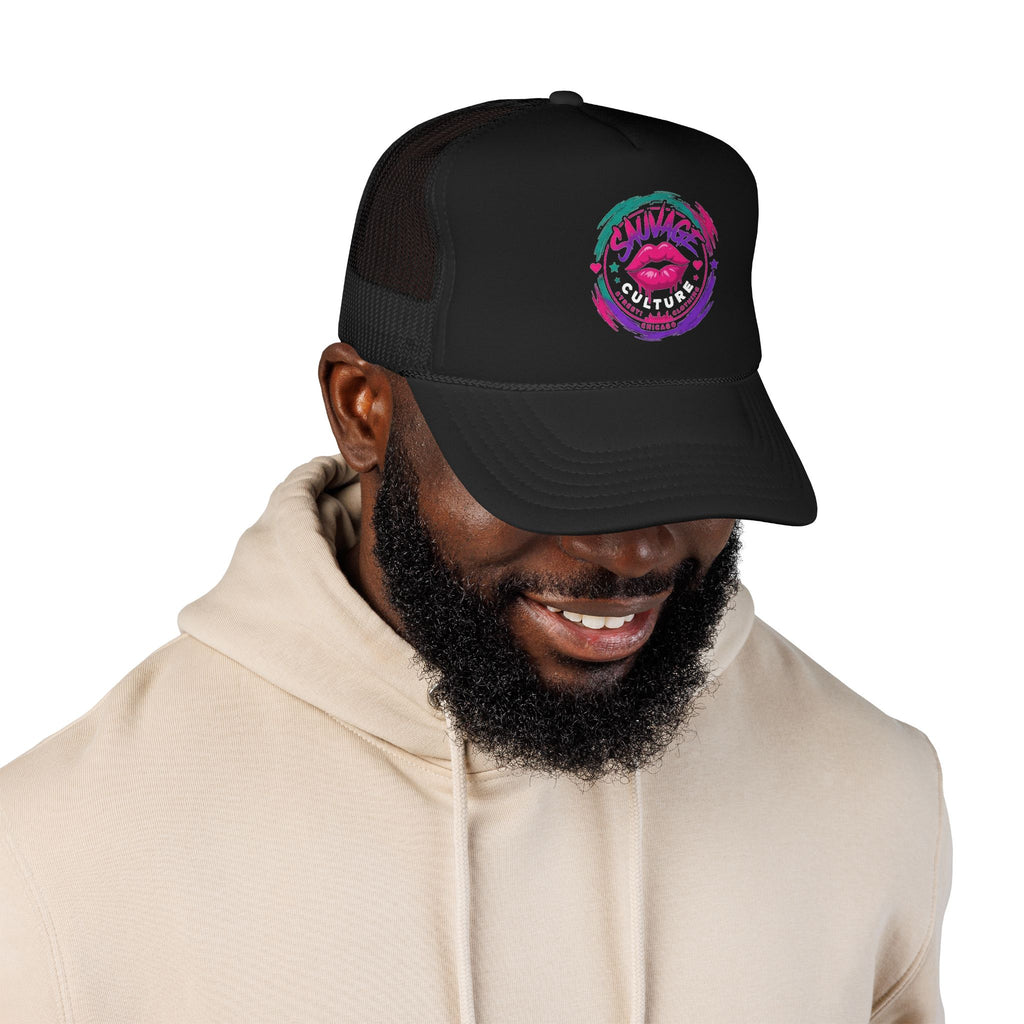 Pink Trucker Hat — 'Savage Auntie' Floral Graphic Foam Cap