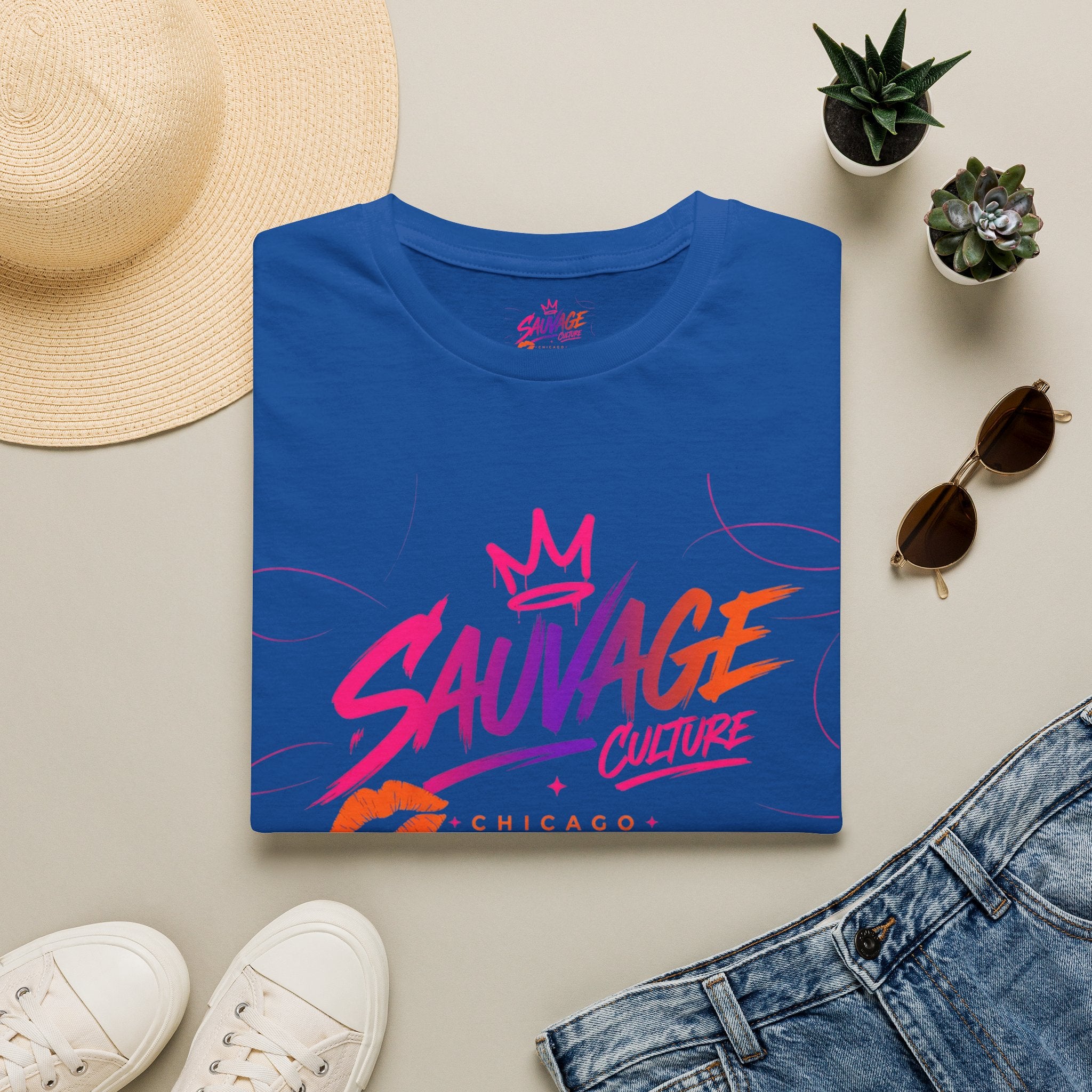 Sauvage Culture T-Shirt — Retro Neon Graphic Tee (Chicago)