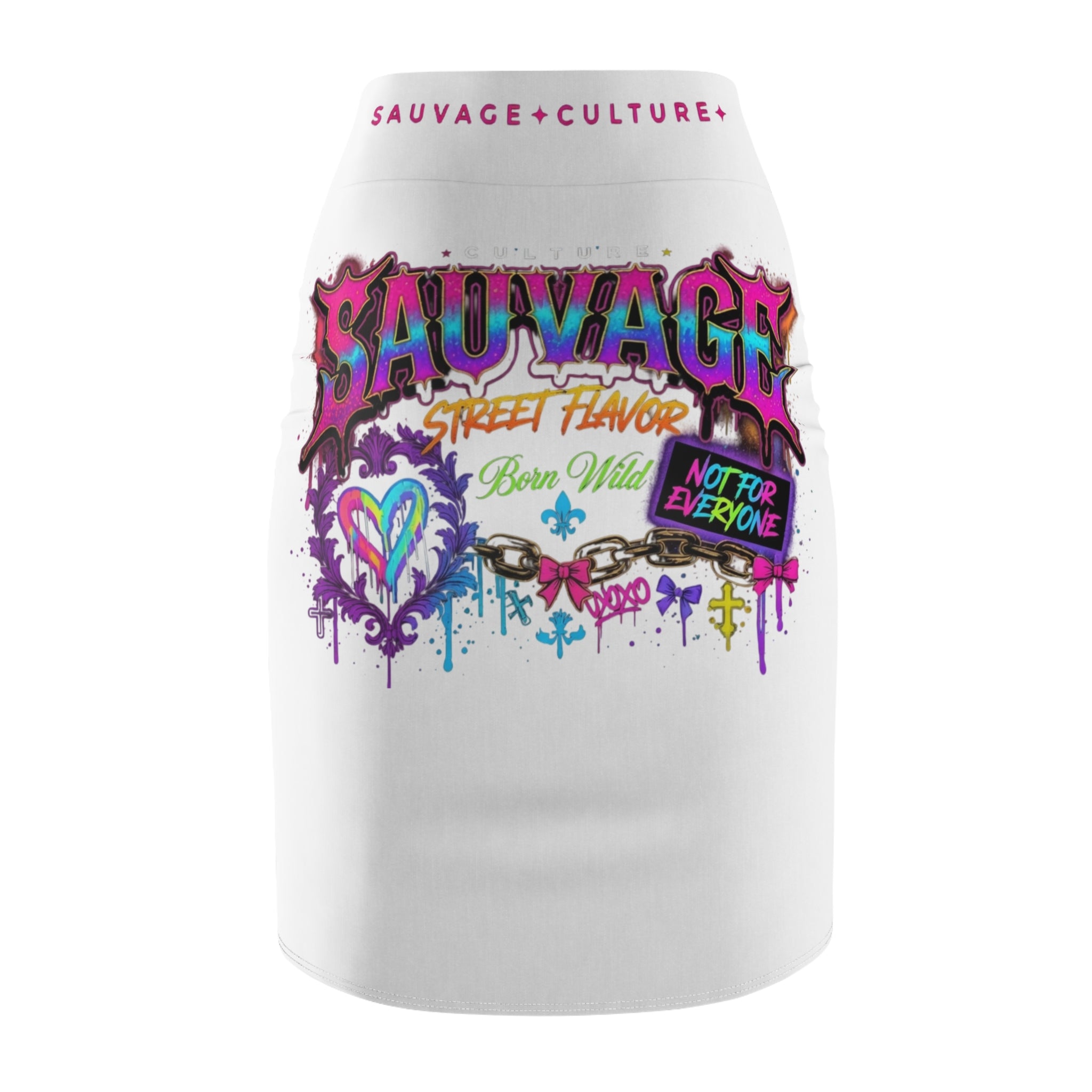 Sauvage Graffiti Pencil Skirt — 'Sauvage Street Flavor' White AOP