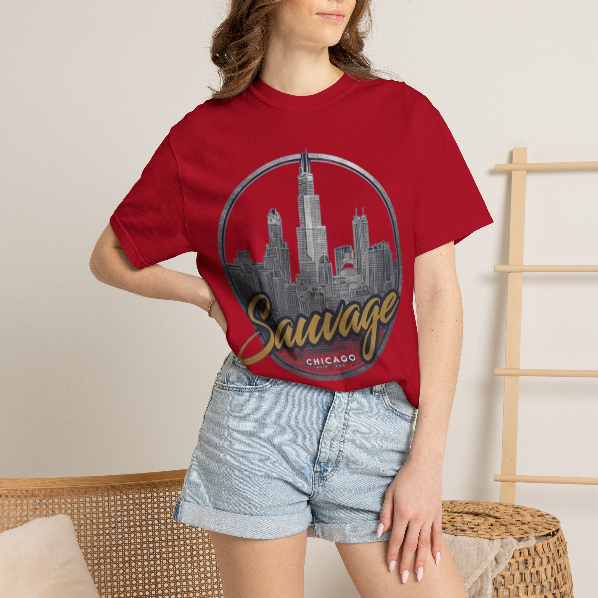 Chicago Skyline T-Shirt — "Sauvage" Graphic Tee Gold