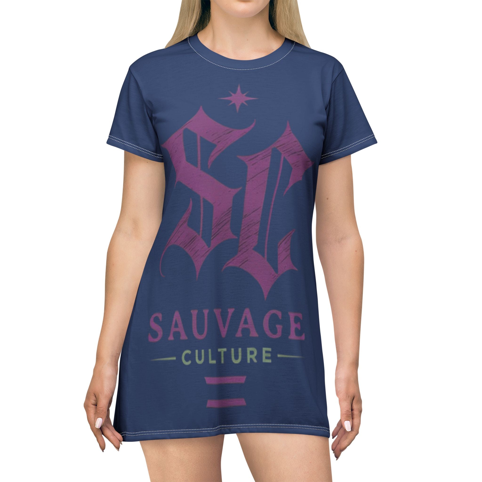 Sauvage Culture Graphic T‑Shirt Dress — Bold Gothic Logo