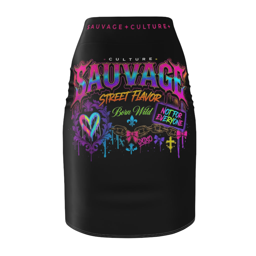 Sauvage Graffiti Pencil Skirt — 'Sauvage Street Flavor' White