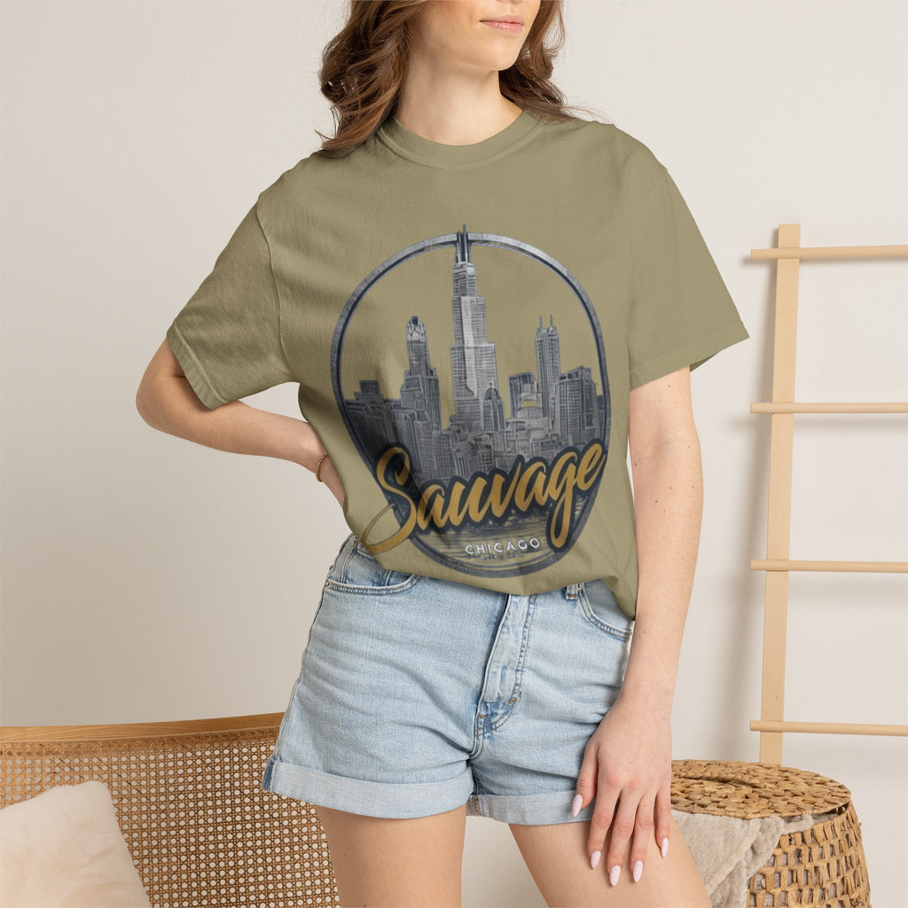 Chicago Skyline T-Shirt — "Sauvage" Graphic Tee Gold