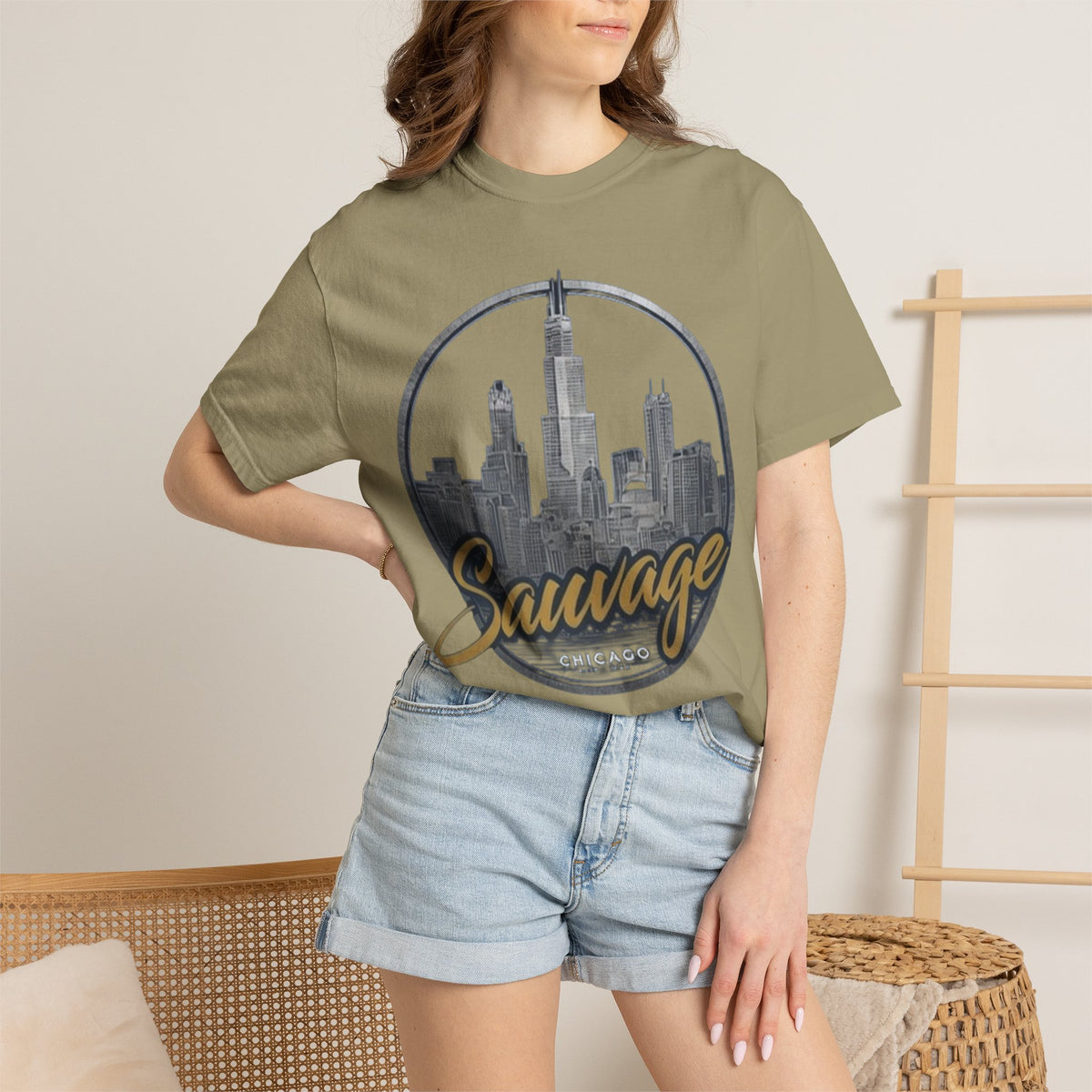 Chicago Skyline T-Shirt — "Sauvage" Graphic Tee Gold