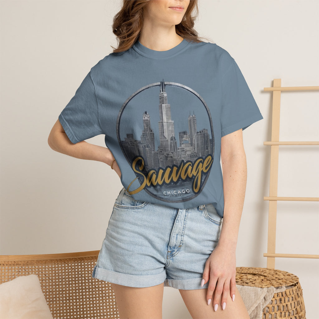 Chicago Skyline T-Shirt — "Sauvage" Graphic Tee Gold