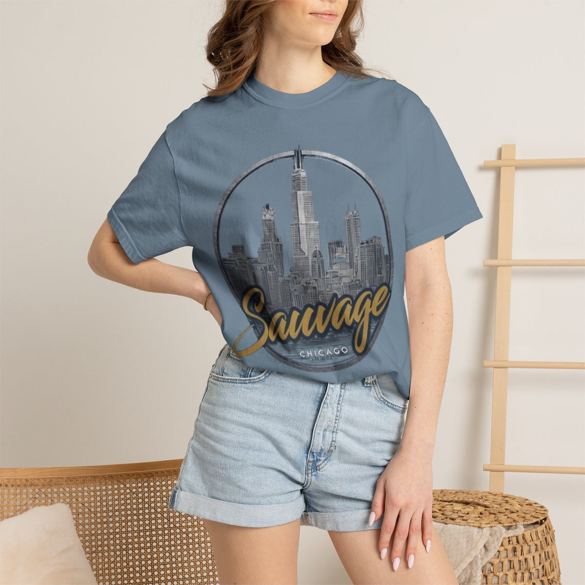 Chicago Skyline T-Shirt — "Sauvage" Graphic Tee Gold