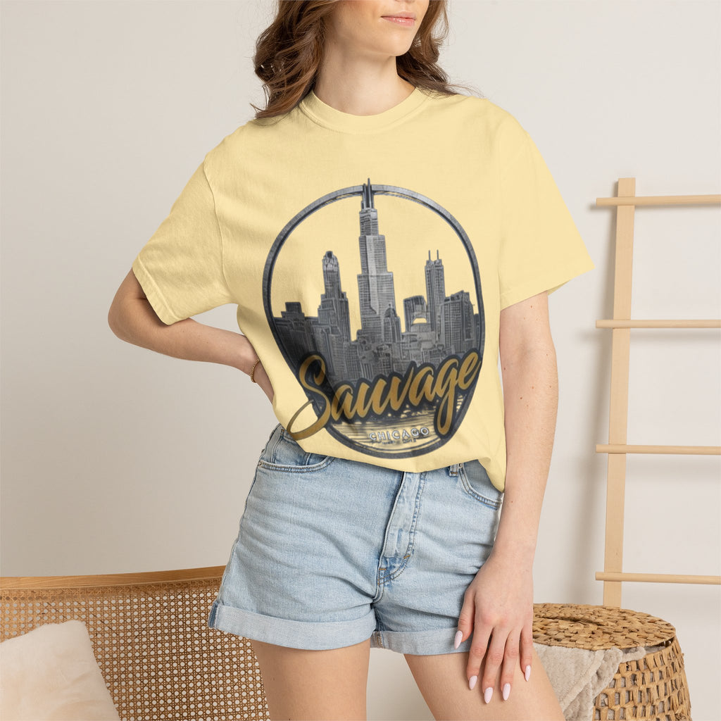 Chicago Skyline T-Shirt — "Sauvage" Graphic Tee Gold