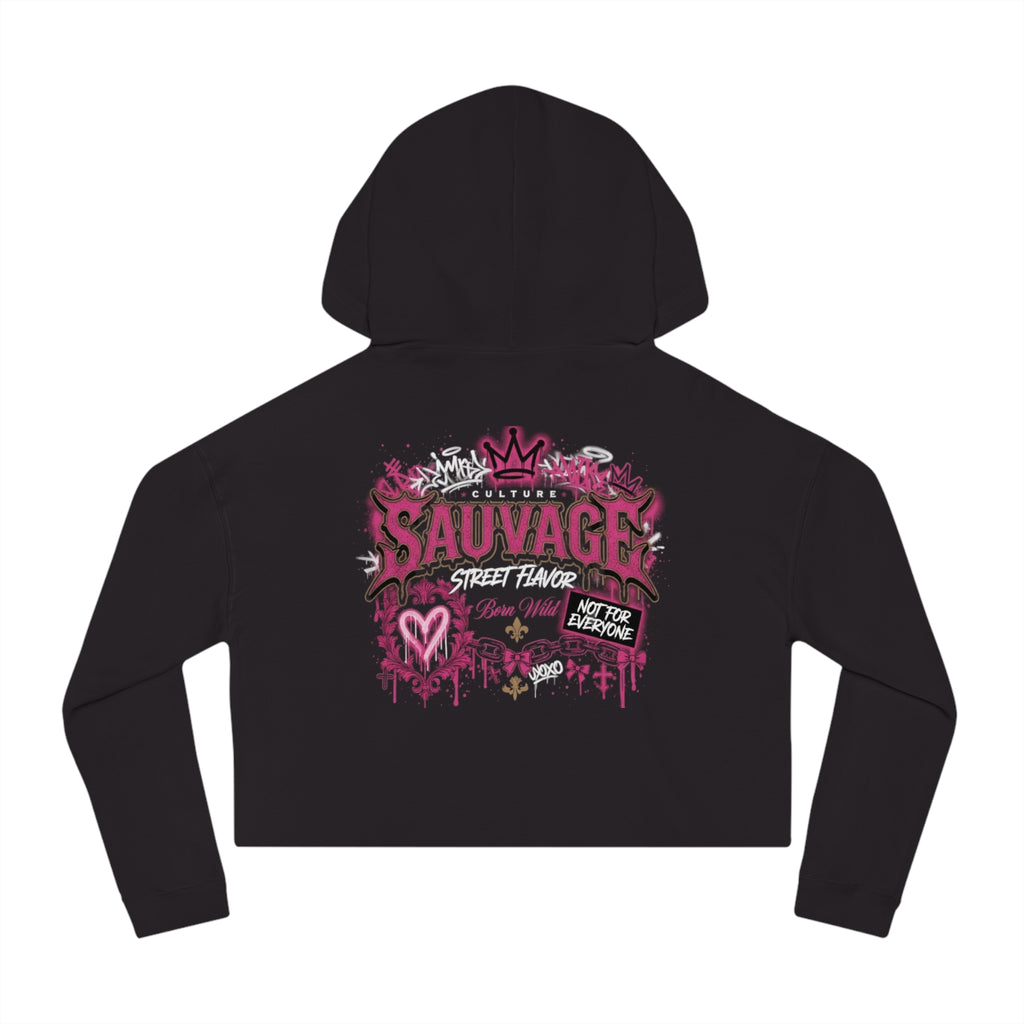 Sauvage Cropped Hoodie — Pink Floral Graphic Women's Sweatshirt