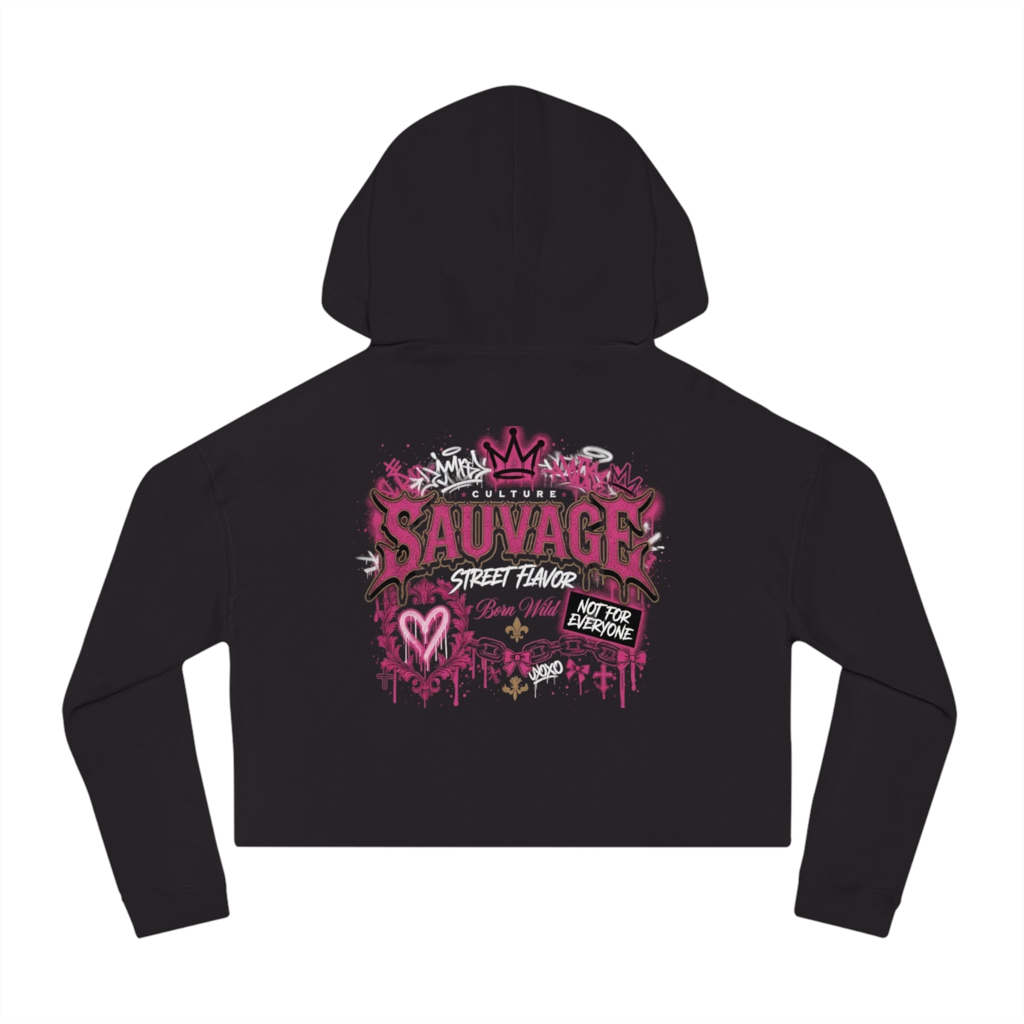 Sauvage Cropped Hoodie — Pink Floral Graphic Women's Sweatshirt