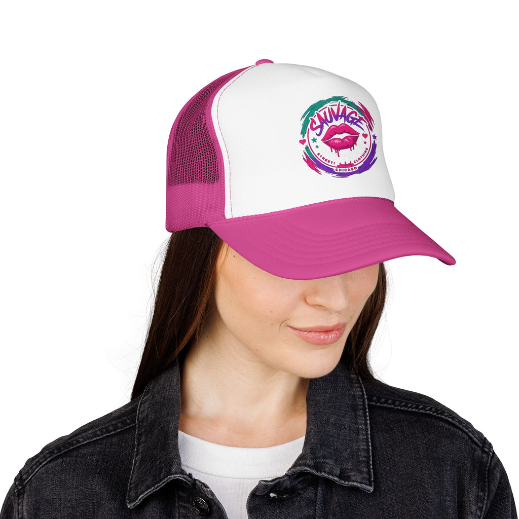 Pink Trucker Hat — 'Savage Auntie' Floral Graphic Foam Cap