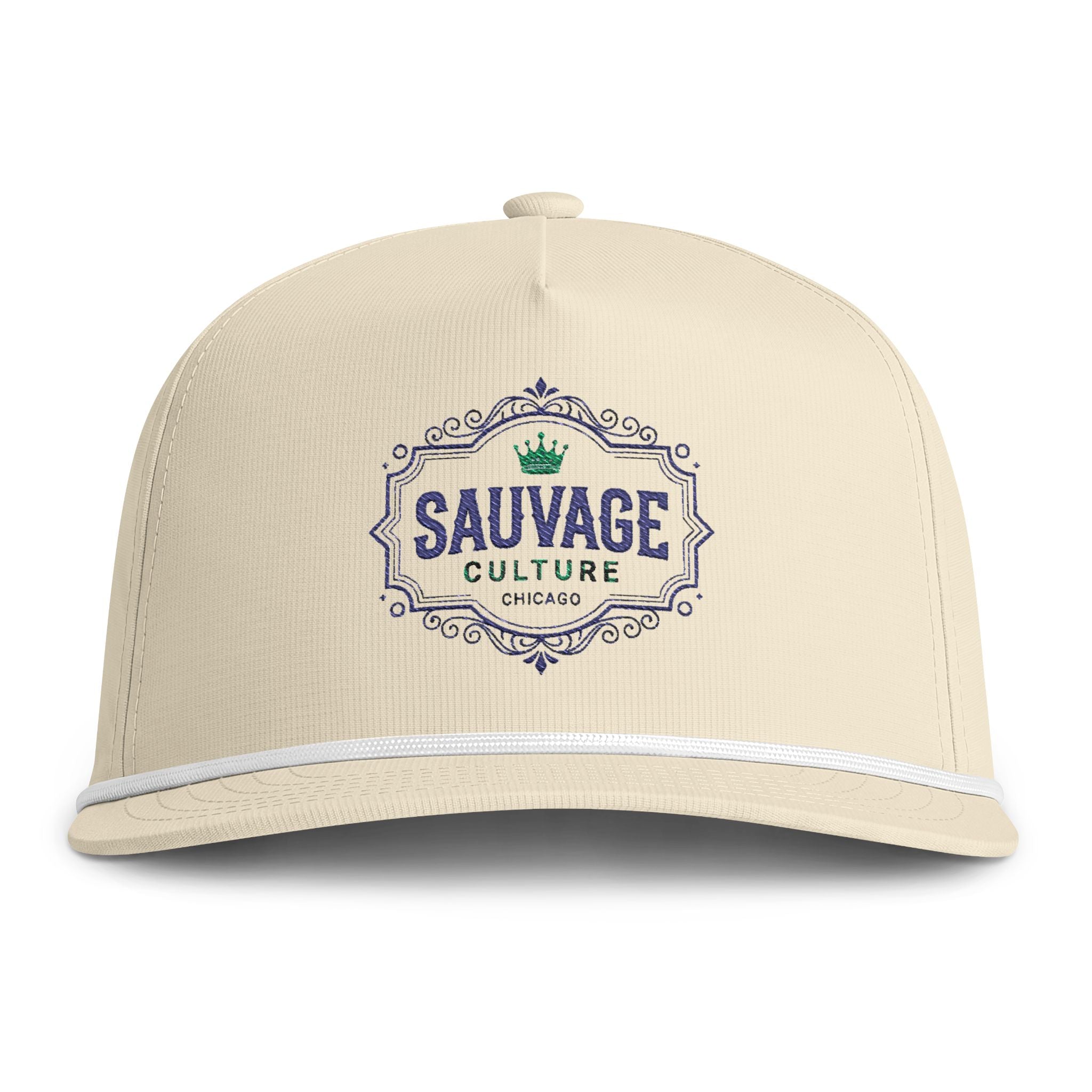 Sunwashed Rope Cap — "Sauvage Culture" Embroidered Vintage Rope Hat