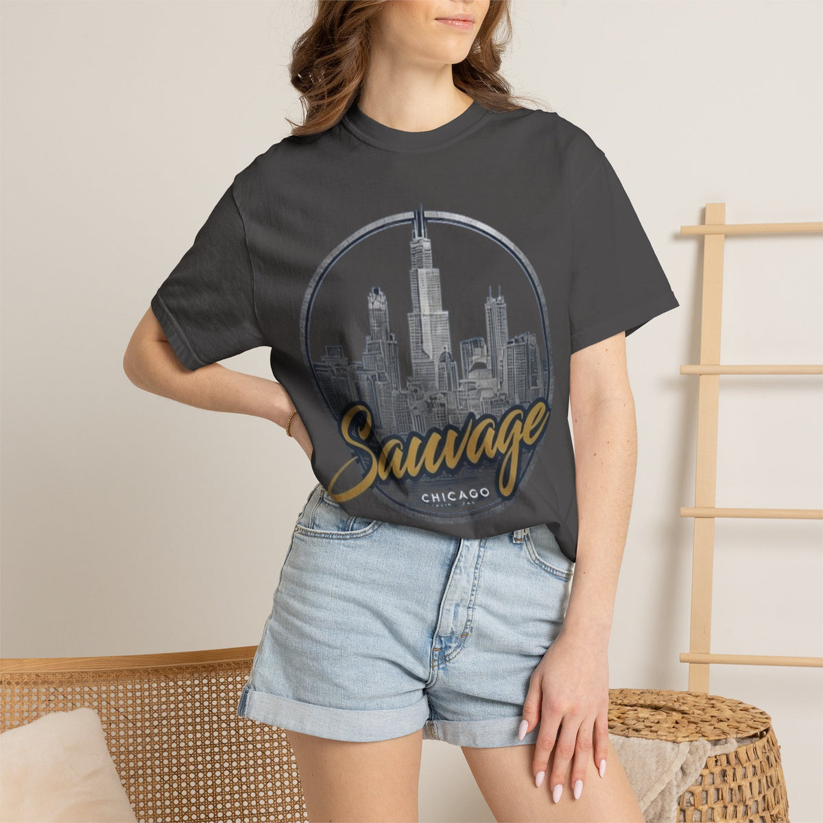 Chicago Skyline T-Shirt — "Sauvage" Graphic Tee Gold