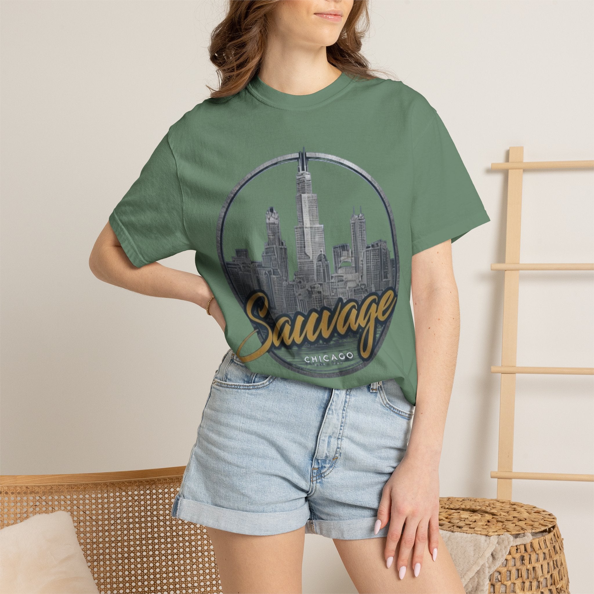 Chicago Skyline T-Shirt — "Sauvage" Graphic Tee Gold