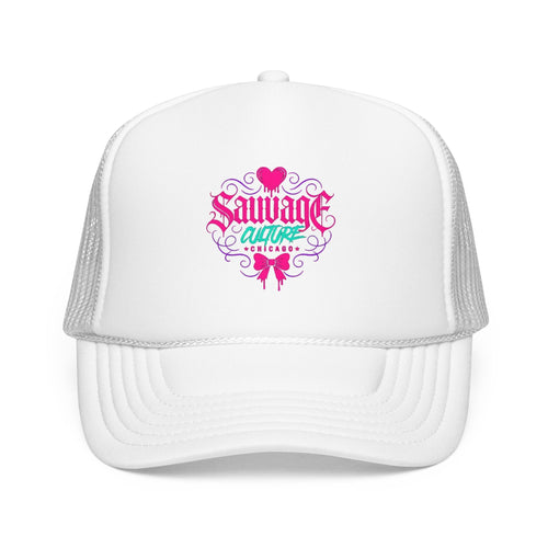 Pink Trucker Hat — 'Savage Auntie' Floral Graphic Foam Cap