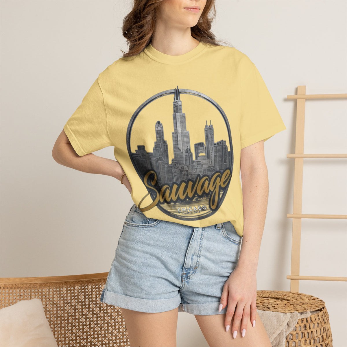 Chicago Skyline T-Shirt — "Sauvage" Graphic Tee Gold