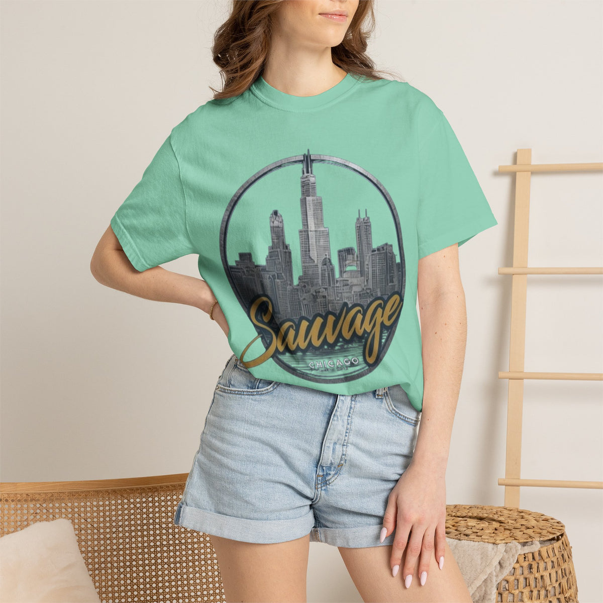 Chicago Skyline T-Shirt — "Sauvage" Graphic Tee Gold