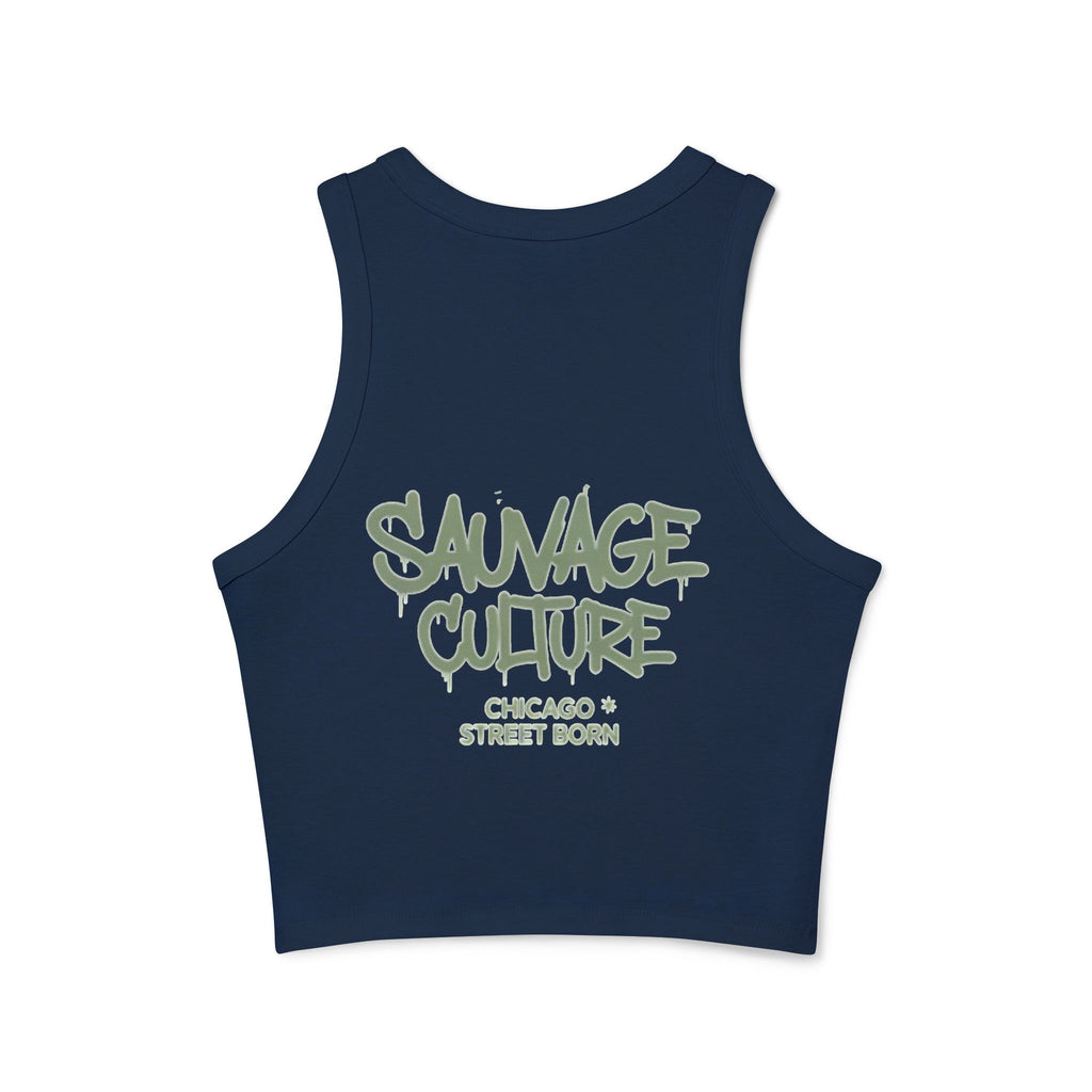 Racer Tank — "Sauvage Culture" Graffiti Crop Tank (Chicago Street Born)