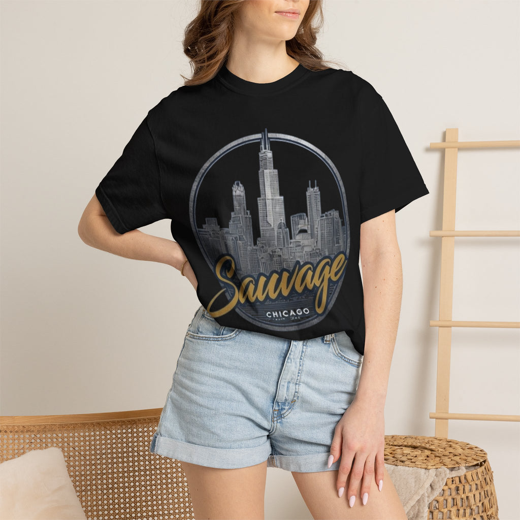 Chicago Skyline T-Shirt — "Sauvage" Graphic Tee Gold