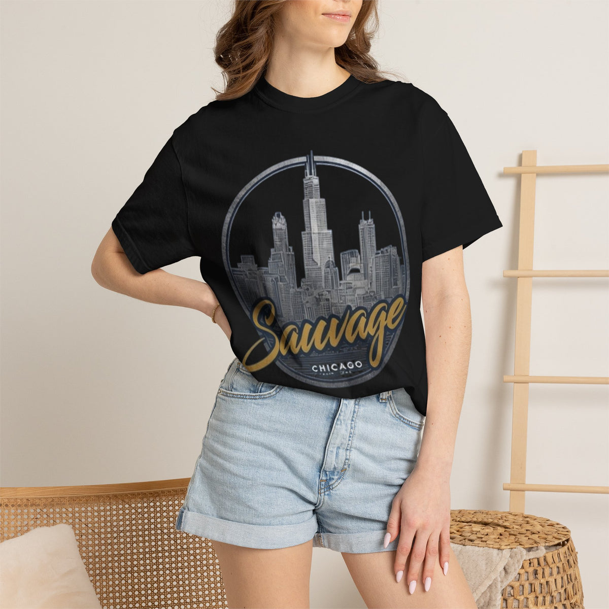 Chicago Skyline T-Shirt — "Sauvage" Graphic Tee Gold