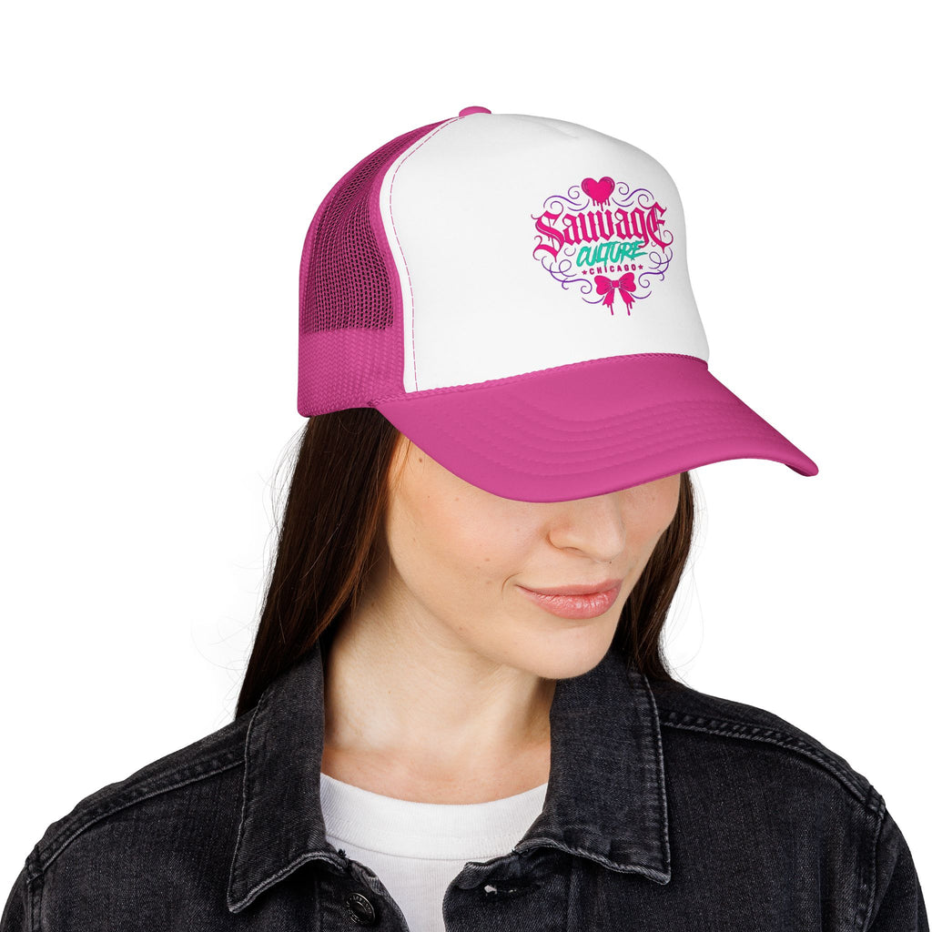 Pink Trucker Hat — 'Savage Auntie' Floral Graphic Foam Cap