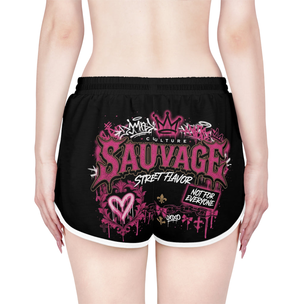 Sauvage Street Flavor Women's Relaxed Shorts — Pink Graffiti Athletic Lounge Shorts