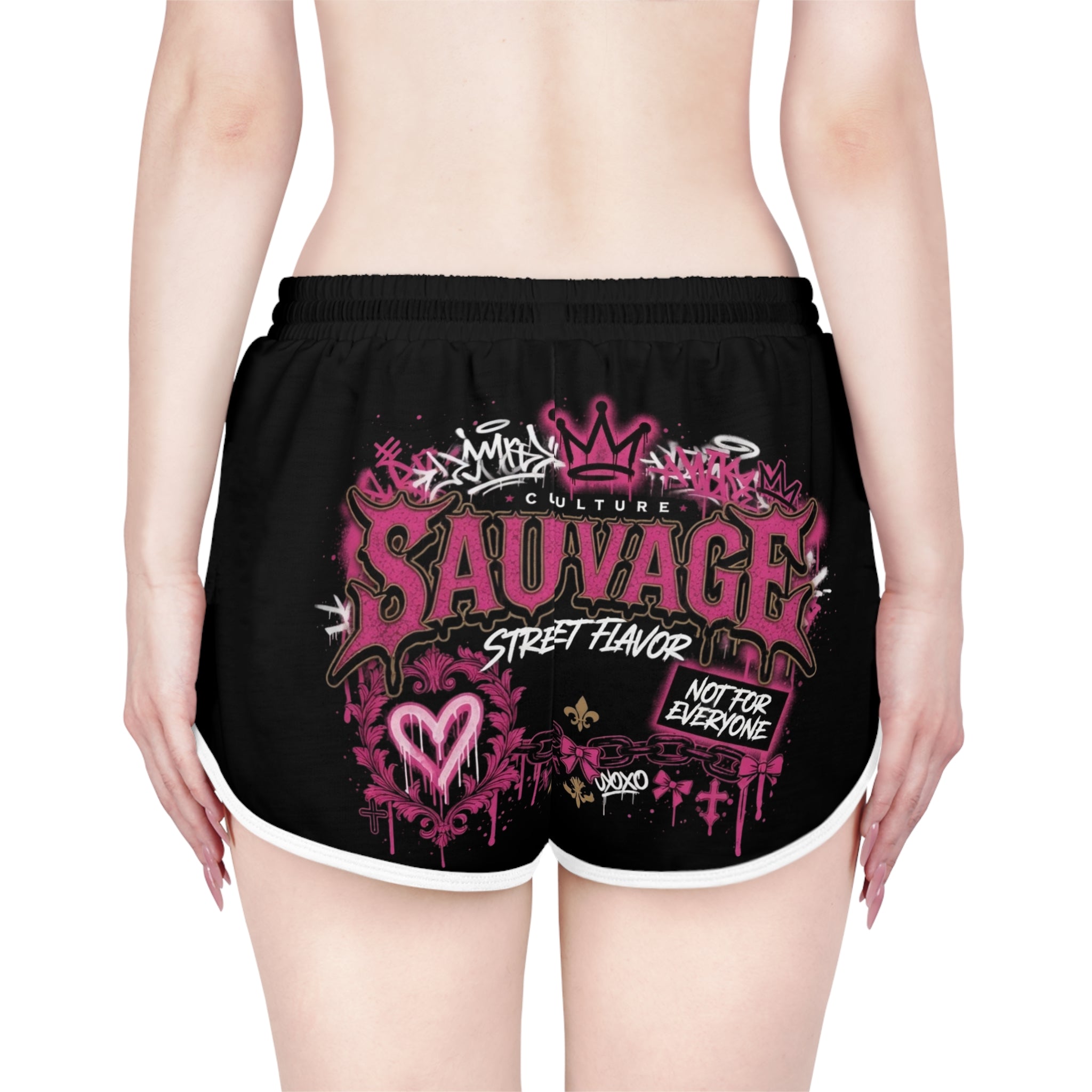 Sauvage Street Flavor Women's Relaxed Shorts — Pink Graffiti Athletic Lounge Shorts