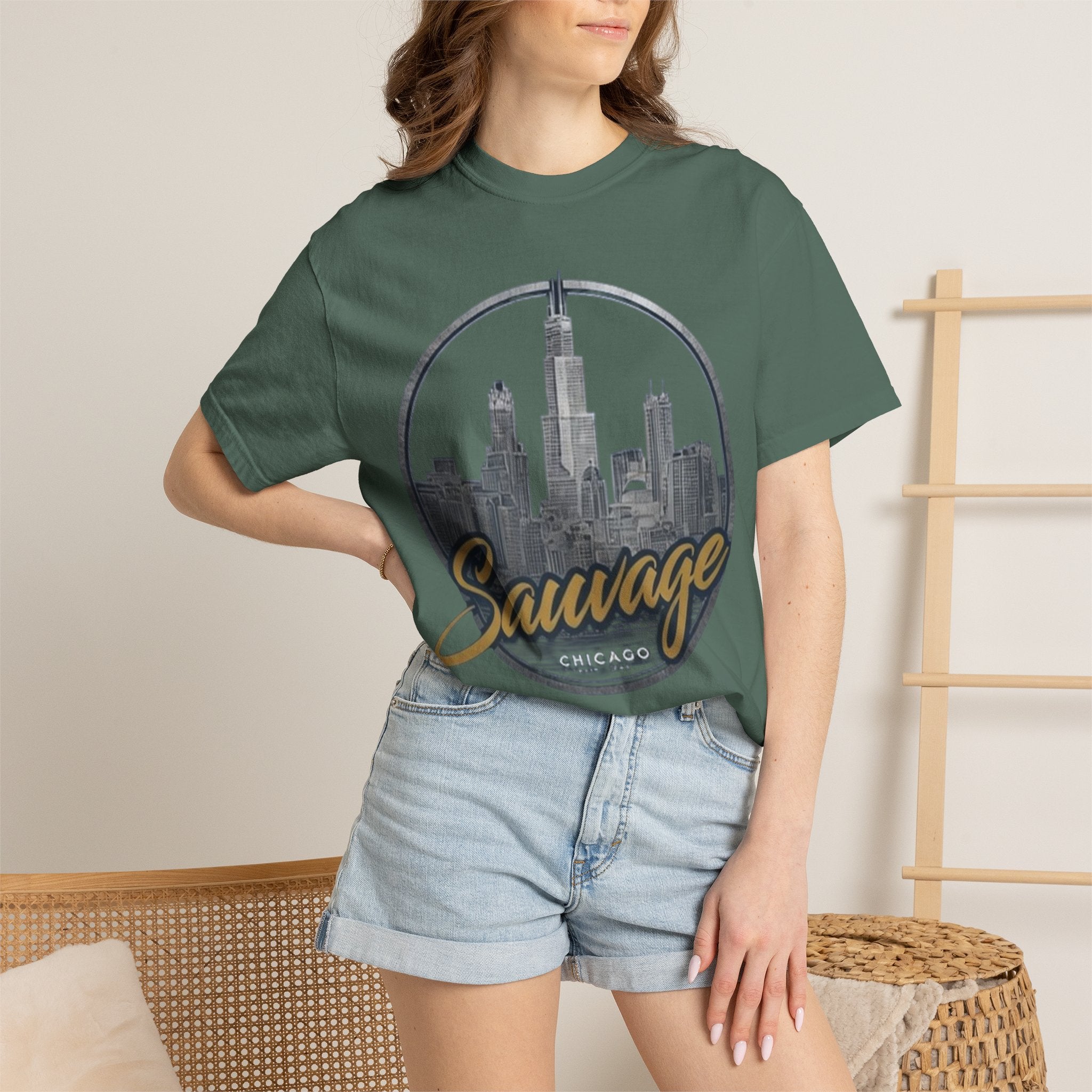 Chicago Skyline T-Shirt — "Sauvage" Graphic Tee Gold