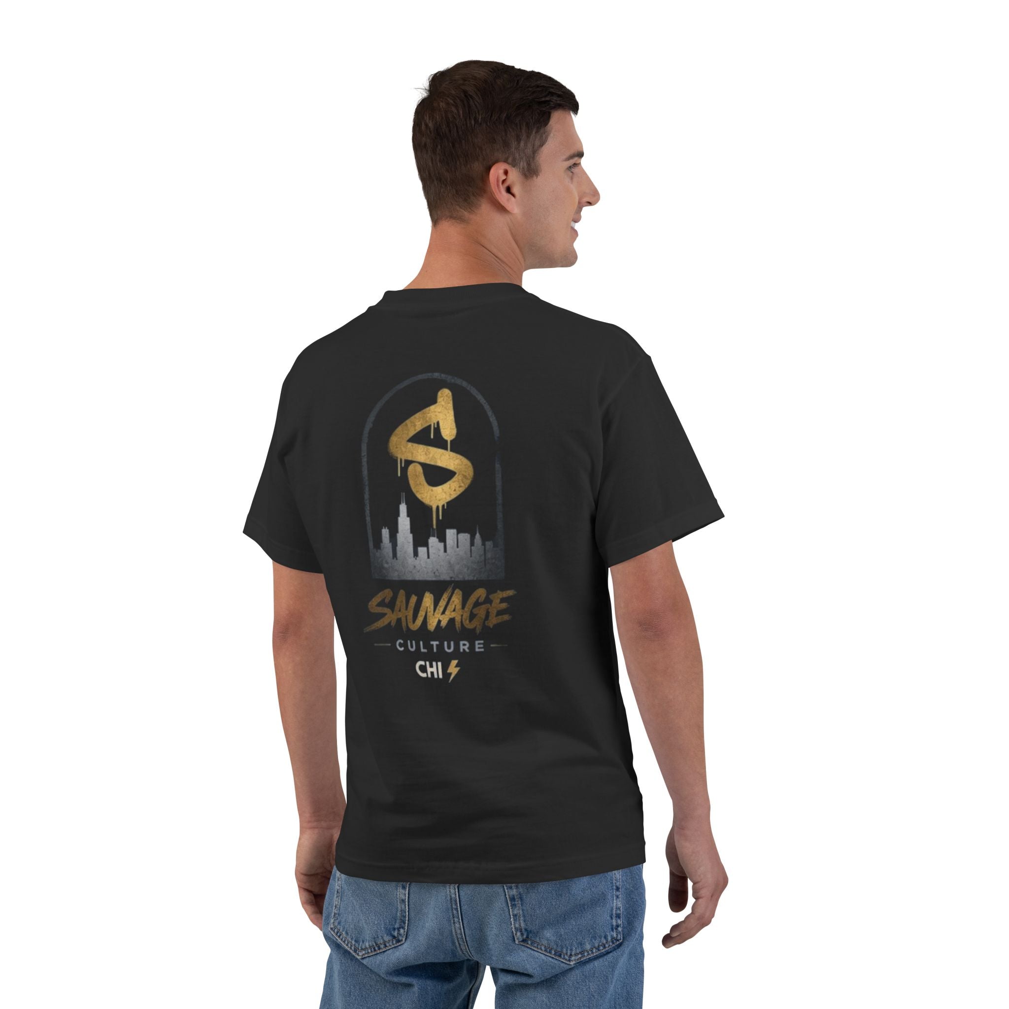 Savage Culture Skyline T-Shirt — Gold Logo Urban Streetwear