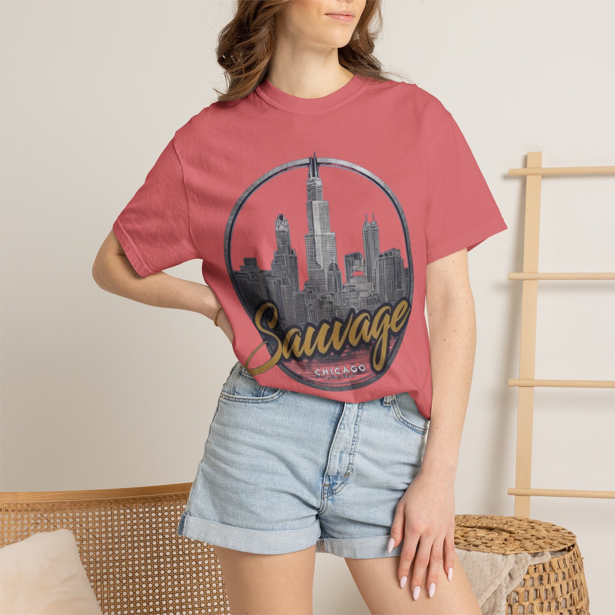 Chicago Skyline T-Shirt — "Sauvage" Graphic Tee Gold