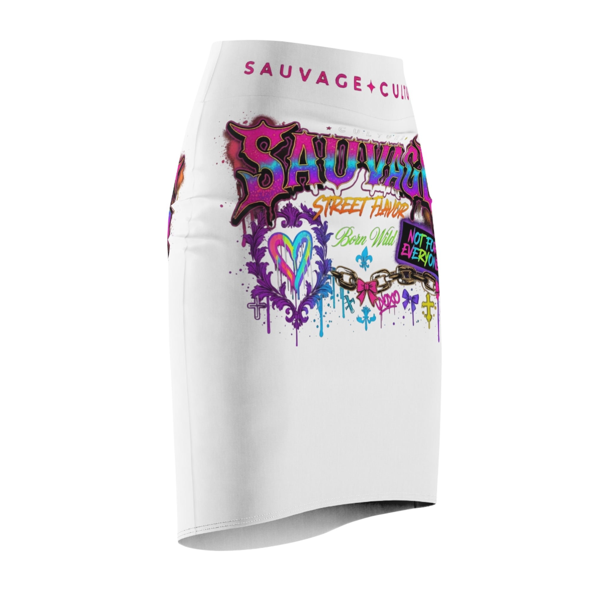Sauvage Graffiti Pencil Skirt — 'Sauvage Street Flavor' White AOP