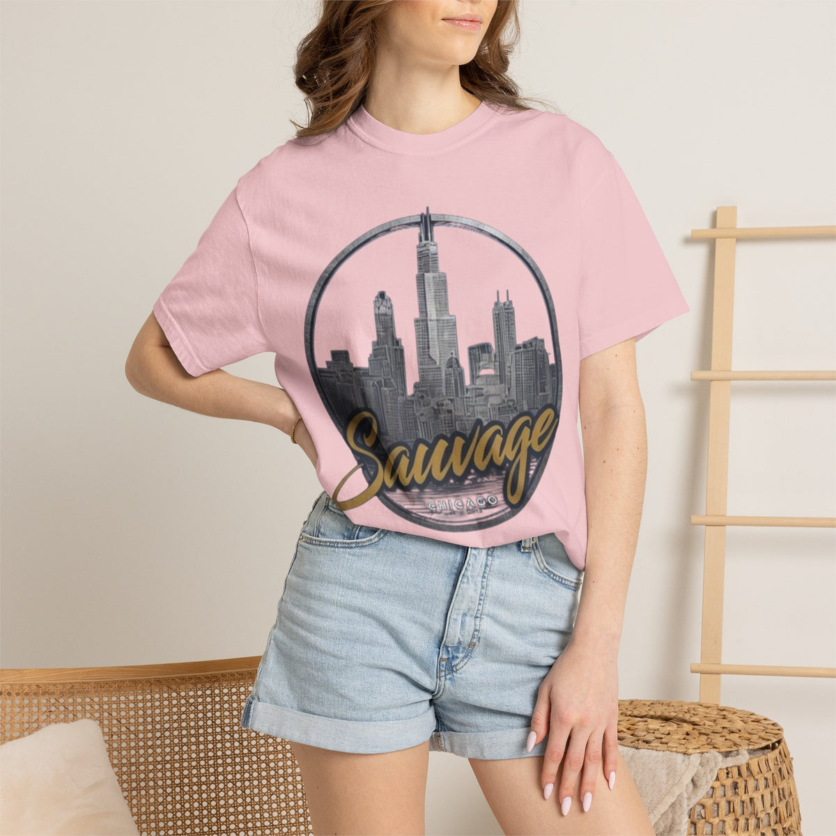 Chicago Skyline T-Shirt — "Sauvage" Graphic Tee Gold
