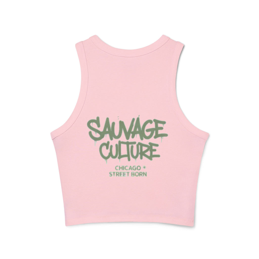 Racer Tank — "Sauvage Culture" Graffiti Crop Tank (Chicago Street Born)